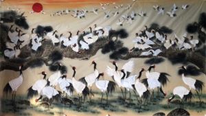 2012年新加坡华人工笔艺术展览获奖作品《百鹤呈祥 》