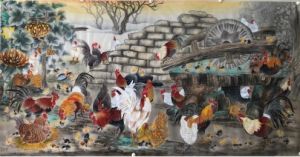 2009年北京朝阳区工笔艺术展览获奖作品《百鸡图》